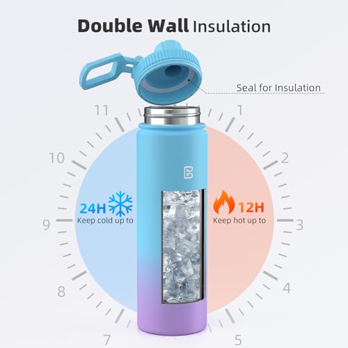 Insulated Water Bottle with Spout Lid, Reusable Stainless Steel Water Bottles with Handle, Leak Proof Sports Water Flask for Gym, Travel, Bike, Camping 22oz(Blue Purple) - Image 3