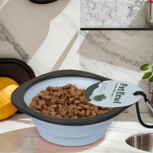 Faltbarer Futternapf für Hunde, aus Silikon, faltbar, tragbar, Wassernapf für Haustiere, wasserdicht, mit Trolleyclip