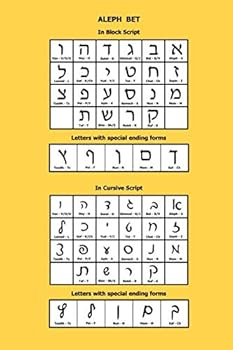 Aleph Bet: Yellow Hebrew Notebook with Ivrit Alphabet table on back, 6x9 inch, blank lined interior, college ruled paper, no margins allow writing from both sides, perfect bound Soft Cover