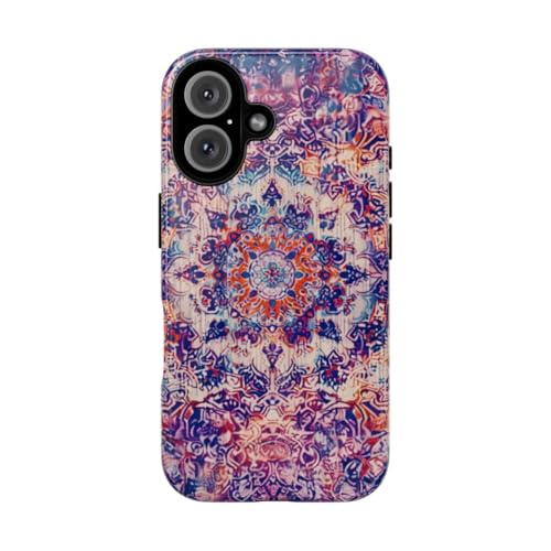 Coque iPhone 16 antichoc violette - Motif tapis oriental brillant anti-rayure
