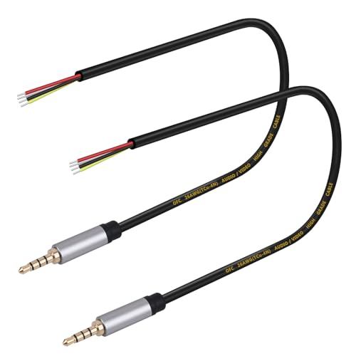 HIEbee Confezione da 2 pezzi da 12,5 pollici di ricambio 3,5 mm 1/8" TRRS Stereo maschio su Bare Wire Open End TRRS 4 Pol Stereo Audio Cavo per Cuffie con Riparazione del Cavo Microfono