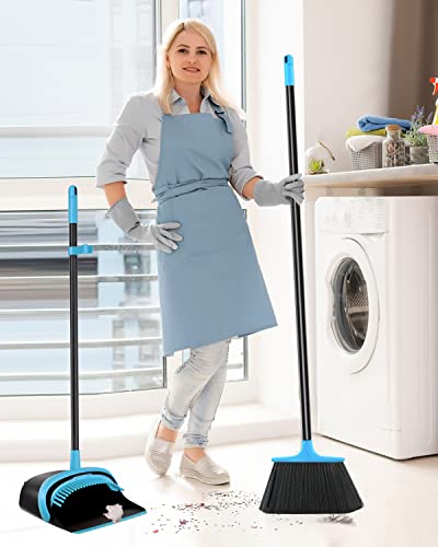 Broom and Dustpan Set, 52'' Long Handle Combo for Home, Standing Heavy Duty Dust Pan and Broom Set for Kitchen Office Lobby Floor