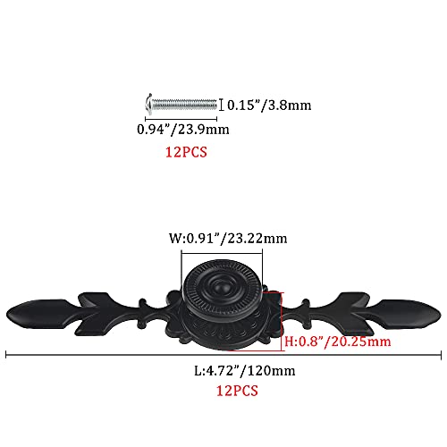 WMYCONGCONG 12Pcs 4.72" Kitchen Cabinet Drawer Knobs Vintage Black Drawer Pulls Door Knobs with Plate Antique Dresser Handles for Furniture Closet Wardrobe Furniture Door Floral Pattern Black - Image 2