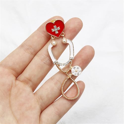 Image of coadipress Stethoscope Brooch Pins for Nurses Doctors Personality Enamel Nurse Medicine Stethoscope Heartbeat Brooches Backpack Clothing Fashion Accessories Jewelry