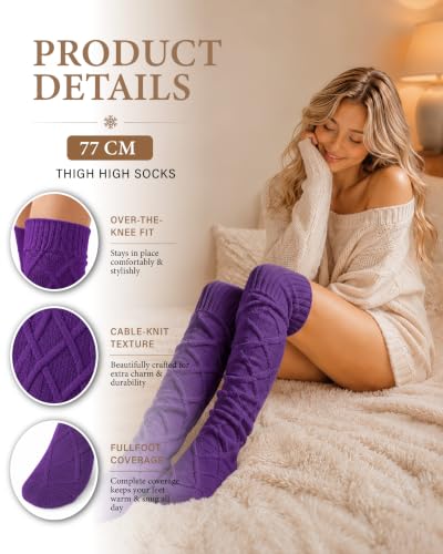 Image of Pcavin Thigh High Socks for Women, Long Cable Knit Over Knee Boot Stockings | Extra Long Fit, Cable Knit Texture, Warm Thick Knit, Winter Boot Socks, Cozy Leg Warmers, Sweater Sock Style