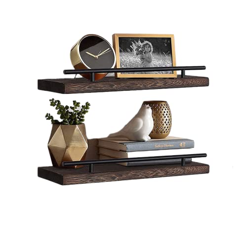 2 Tier Floating Shelves,Dark Brown Wall Decor Shelf,Bathroom Wooden