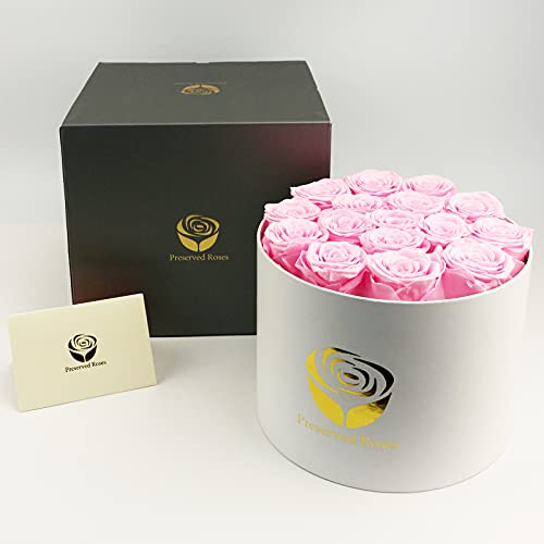 Sunia Eternal Real Rose, Rose Gift for Her 16 Real Rose in Box Handmade Rose Eternal Long Lasting Rose for Mother Wife Valentine's Day Christmas Mother's Day Girlfriend Birthday Gift (Pink)