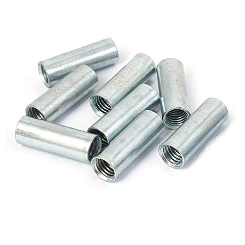 10Pcs M8 x 1.25-Pitch 27.5mm Round Rod Coupling Nut,Female Thread Rod bar Stud Metal Round Coupling Connector Nuts, Zinc Plated Carbon Steel