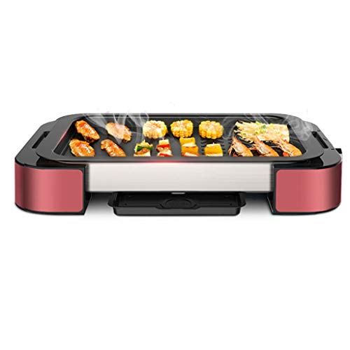 CZZ Electric Smokeless Grill Electric Grill • Halogen Grill • BBQ Grill • Table Grill • 1000 Watt • Rotating Grill Pan • Collecting Container • Teflon Coating • Easy Cleaning (color : Red)