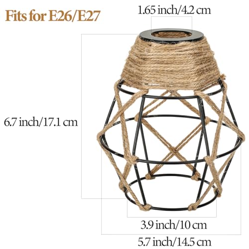 Image of 3 Pack Industrial Hemp Rope Pendant Lamp Shade, Small Vintage Boho Hanging Light Shades, Mini Rustic Metal Cage Lampshade for E27 Chandelier Wall Sconces Ceiling Hanging Pendant Light Fixture