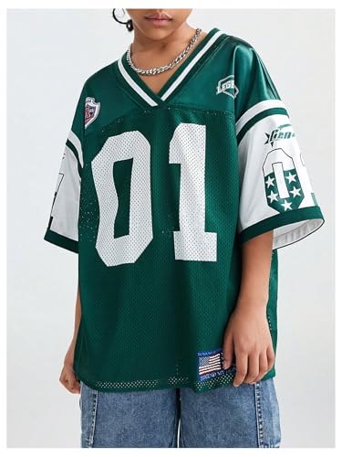 Floerns Girl's Number Print Football Jersey V Neck Striped Half Sleeve Tee Shirts3