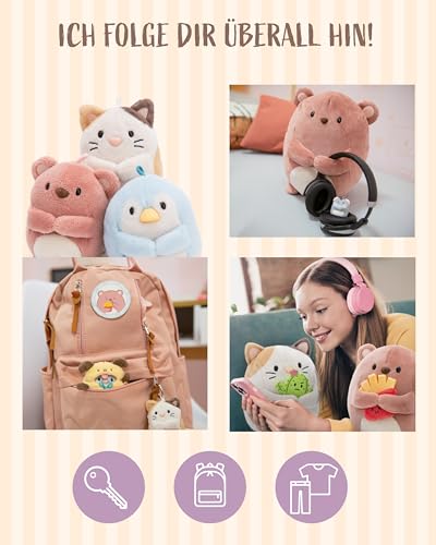 NICI Kinder Rucksack mymochi Katze Angy 23x21x9cm - weiss - Plüschrucksack im Kawaii-Design mit verstellbaren Trägern – für Groß und Klein, ideal für Kindergarten oder Kita - 61822