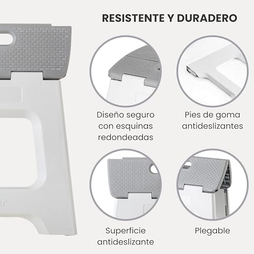 Miniatura 4 de Vigar Taburete Plegable Portatil Compacto Para Adultos, 32 Cm Antideslizante, Silla Banco Banqueta Asiento Para Casa, Cocina, Baño, Dormitorio, Oficina, Camping, Salón, Armario, Hasta 150 Kg, Gris