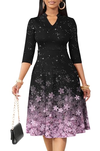 Image of Nmoder Casual Dresses for Women Semi Formal Fit and Flare 3 /4 Sleeve A-line Church Work Dress with Pockets