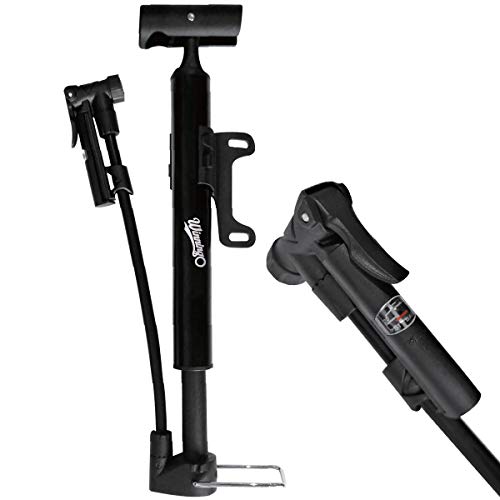 WINNINGO Portable Bike Floor Pump with Gauge 120PSI, Upgraded Mini Bicycle Floor Pump, High Pressure Aluminum Alloy Compat Floor Bicycle Air Pump fits Presta and Schrader Valve (Black)