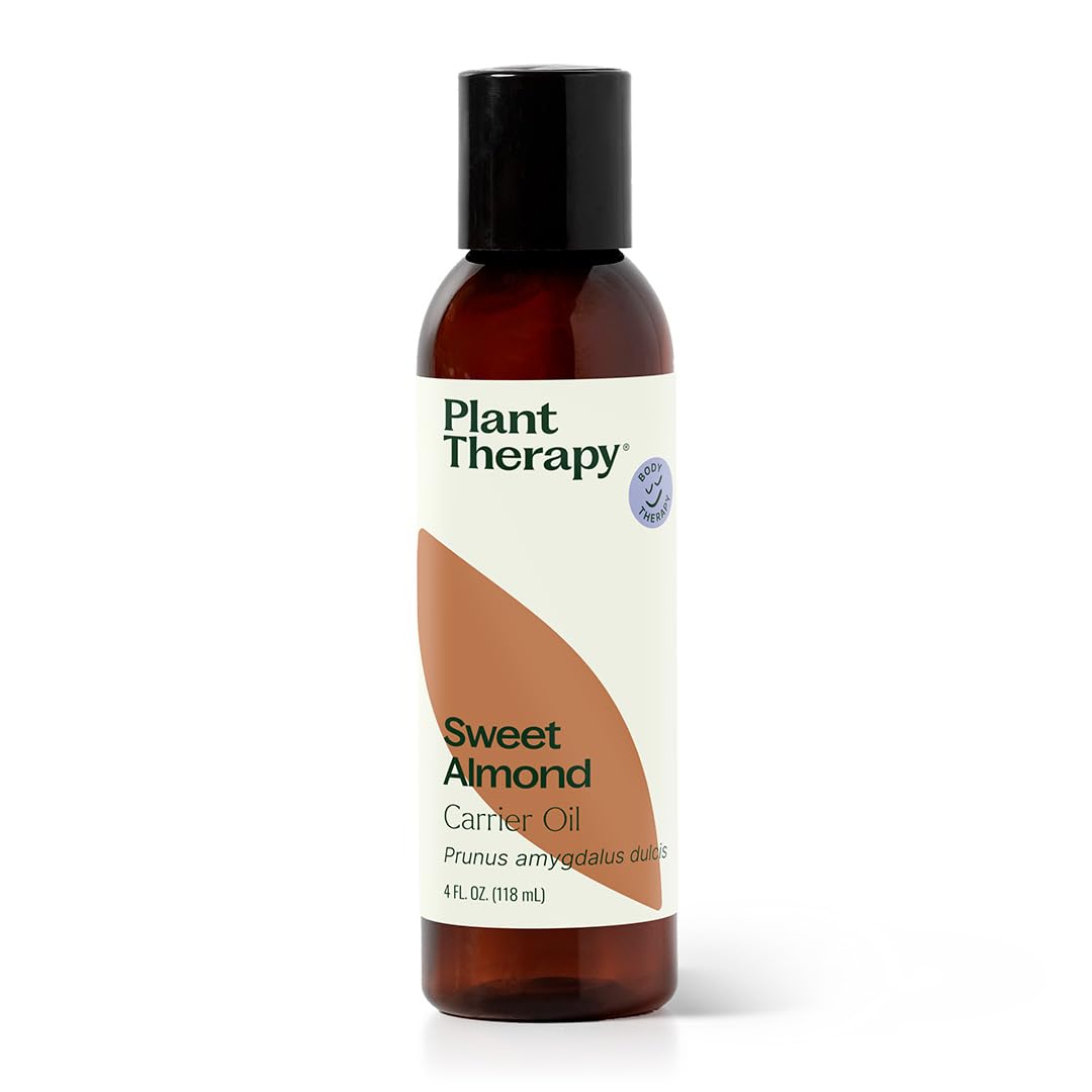 Plant Therapy Sweet Almond Oil 4 oz – 100% Pure, Cold Pressed Almond Oil, Massage & Aromatherapy Carrier Oil, Unscented Body Oil, Made in USA
