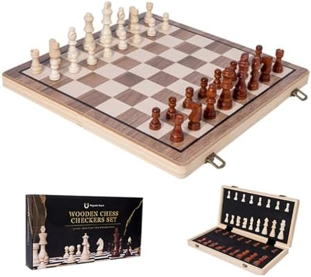 Schachspiel Holz Magnetisch, Tragbares Schachbrett Faltbar mit Fi...