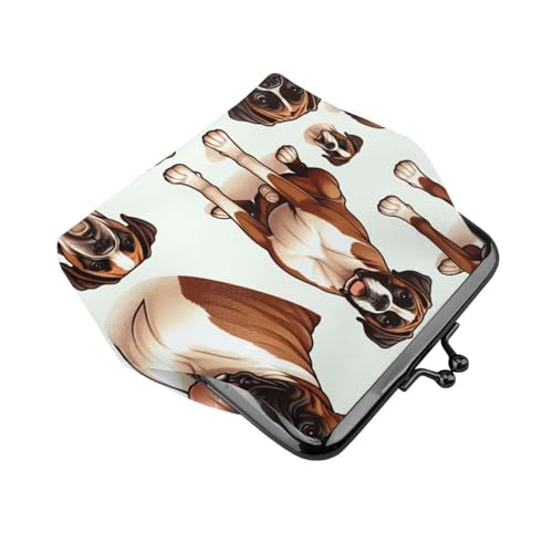 Pu Leather Buckle Coin Purse Boxer-Dogs-Pattern Girls Kiss-Lock Change Purse Wallets3