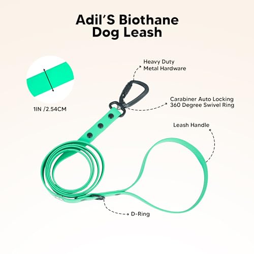 Image of Adil's Biothane Dog Leash - Waterproof Leashes for Dogs, Metal Hook, Adjustable 5ft Length Suitable for Dogs & Puppies, Ideal for Walking, Running & Training (Forest Green)