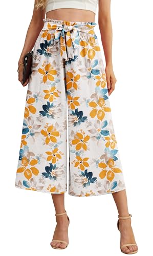 Image of IWOLLENCE Women Flowy Loose Wide Leg Pant Summer Beach Casual Trousers high Waist Adjustable Knot Business Work Casual Pants