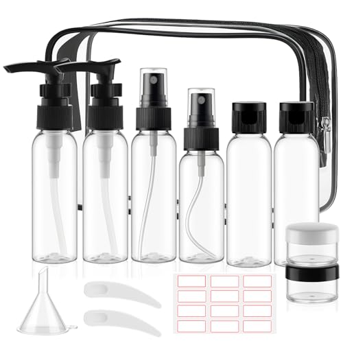 Travel Size Bottles for Toiletries 13 Pack 2oz TSA Approved Toiletry Bottles Leak Proof Travel Kit for Women Men TSA Clear Toiletry Bag Shampoo Lotion Skincare Cosmetic Container (Black)