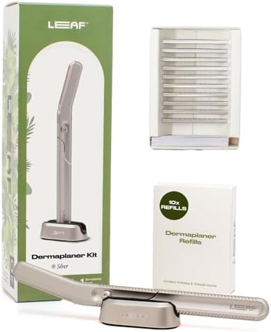 Leaf Shave Dermaplaner Kit - Dermaplane Razor, Stand, 10 Refills - Silver