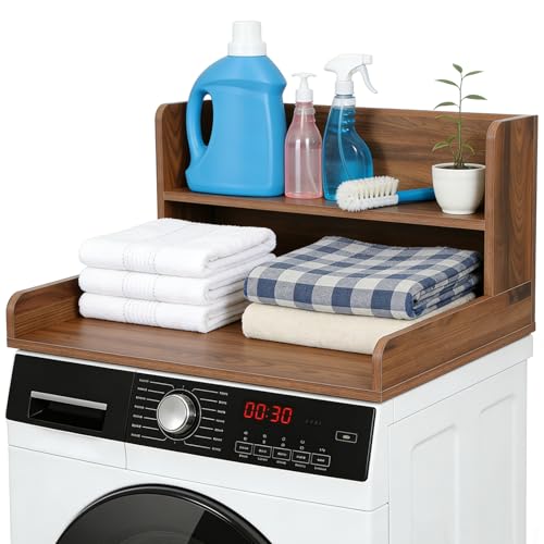 Arbeitsplatte Waschmaschine Trockner mit 2 Stufigem Regal Waschmaschinen Auflage Holz Wasserdicht & Schneller Aufbau Laundry Countertop für Einzelwaschmaschine & Trockner 60×60×30cm (Walnuss)