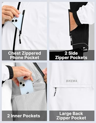 Image of Bikewa Men's Cycling Rain Jackets Waterproof Running Bike Windbreaker Lightweight Packable Hooded Jacket