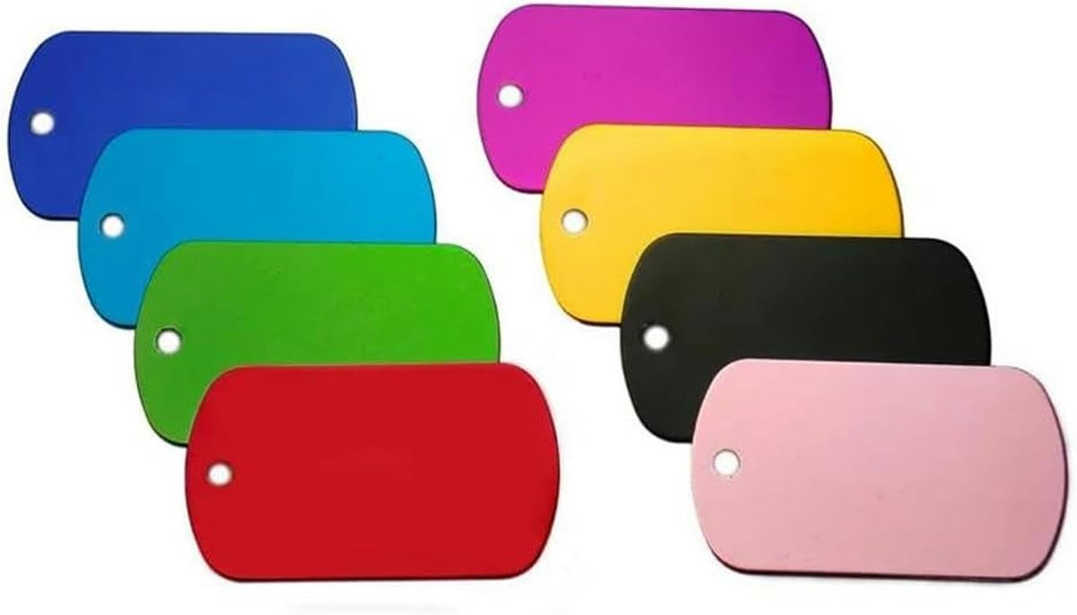 Lot de 100 médailles personnalisées en aluminium pour chien et chat, avec nom et numéro de téléphone, pendentif coloré, vierge, plaque signalétique personnalisée pour animal de compagnie, bleu, 50 x