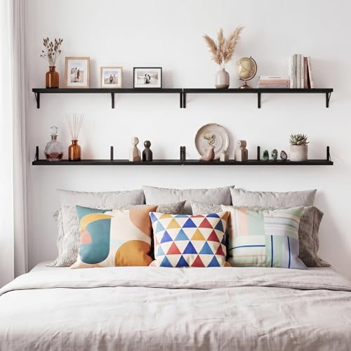 Image of YGEOMER Floating Shelves for Wall, 35in Black Wall Shelves for Living Room, Bathroom, Bedroom, Kitchen, Home Decor (Set of 4)