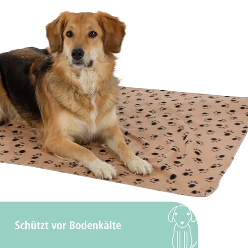 Kerbl Pet Hundedecke Stella, Liegedecke, beige, mit Pfotenmotiv, 140x100cm, Hunde/Katzen, aus flauschigem Fleece, Möbelschutz