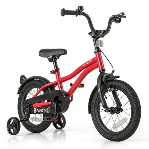 Image of BABY JOY Kids Bike, 12 14 16 18 Inches Sporty Bicycle with Training Wheels, Adjustable Seat, Handbrake & Coaster Brake, Reflectors, Girls Boys Bike for 3-8 Years Old Children