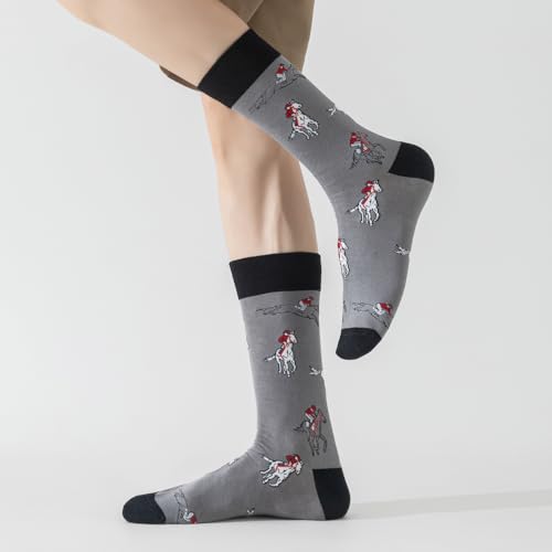 Image of 5 Pairs Cute Animal Crew Socks Fun Casual Cotton Calf Socks for Women (US, Alpha, One Size, Regular, Regular, Horse)