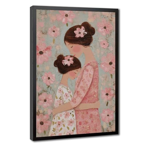 UZWGG 1pcs Black Framed Wall Art Happiness Motherhood Canvas Painting