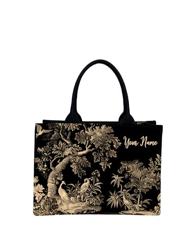 Image of Customized Tote Bag designed with Midnight Majesty Print - Black & Gold Artistic Design | High-Definition Print, Spacious 16x11x5 in, Durable Handles, Personalized Name Tote for Women & Gifting