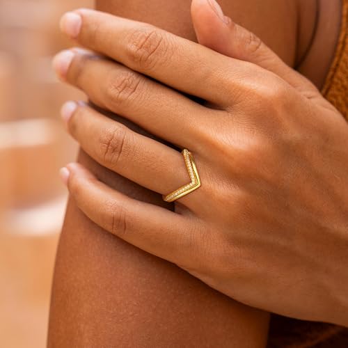 Stackable Gold Rings for Women Non Tarnish,Dainty 14k Gold Plated Stackable Rings Trendy Cubic Zirconia Thumb Ring Set Jewelry for Women4