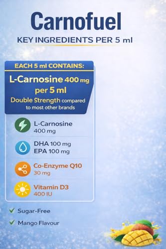 Image of Carnofuel Syrup For Kids | L-Carnosine 400 mg per 5 ml | Supports Brain Development, Speech, Memory & Focus | Specially for children with Autism & ADHD | With DHA, EPA, Coenzyme Q10 & Vitamin D3 | 200 ml