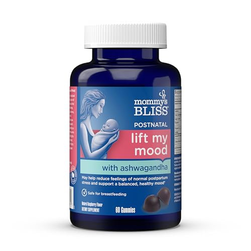 Image of Mommy's Bliss Lift My Mood Postnatal Support Ashwagandha, May Reduce Stress & Support a Balanced Healthy Mood, Vegan, Delicious Rasberry Flavor, 60 Gummies (30 Servings)