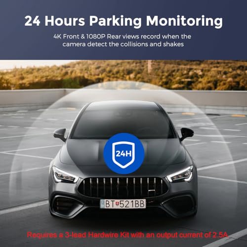 Câmera de painel DVR 4K para carros, câmeras duplas frontal e traseira, controle de aplicativo WiF i