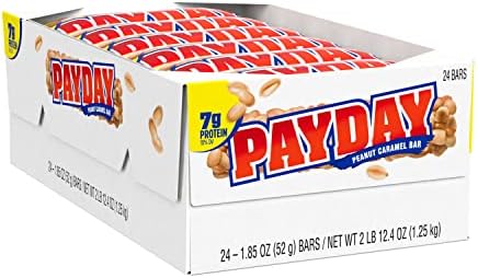 PAYDAY Peanut Caramel Movie Snack, Bulk, Individually Wrapped Candy Bars, 1.85 oz (24 Count)
