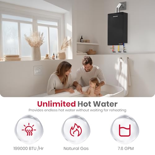 GASLAND 199000 BTU Natural Gas Tankless Water Heater, 7.6 GPM Instant Hot Water