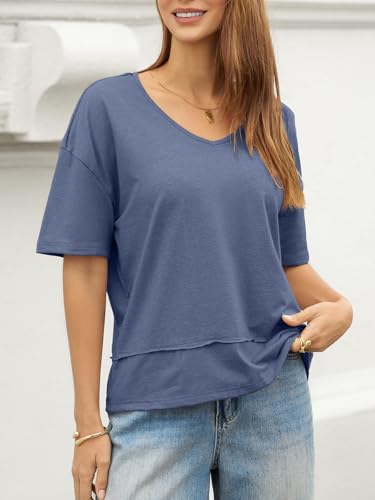 Image of UNCLECAT Womens V Neck T Shirts Summer Trendy Loose Fit Casual Tops Tees