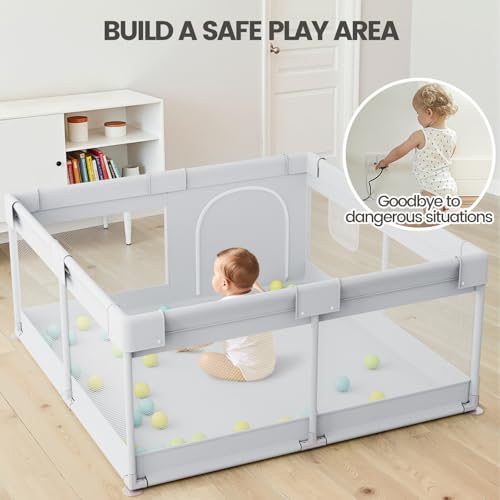 Julrrimg Laufstall Baby 120x120 cm - Laufgitter für Babies und Kleinkind, Baby Playpen, Kinderlaufstall, Grau