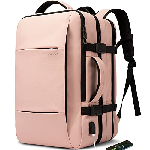 BANGE 45L Travel Backpack,hand luggage carry on backpack，Water Resistant Durable Fit for17.3inch laptop for men and women (PINK, L