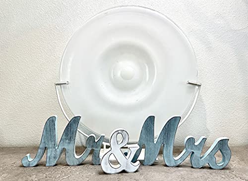 Mr & Mrs Wood Sign Wedding Decorations For Bride & Groom Reception Head Table. Wooden Letters For Married Couple's Centerpiece, Engagement & Bridal Shower Party Or Wedding Cake Table. (Rustic Blue) #TOP7