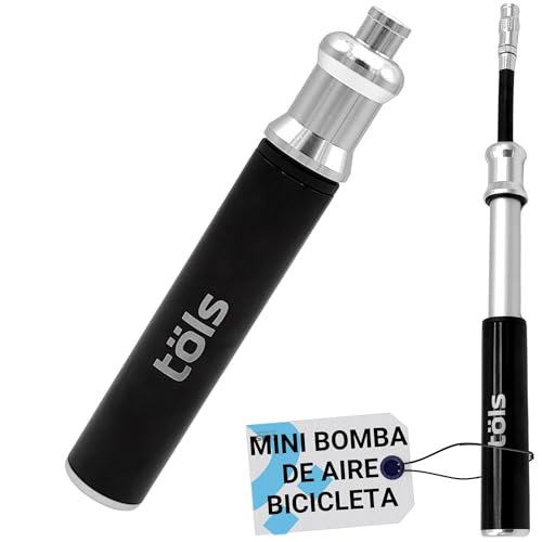 TÖLS Mini Bomba Bicicleta Aina Pro - Mini Bomba de Aire Bicicleta 80 PSI 5,5 Bar - inflador Bicicletas con latiguillo Incluido - hinchador Bicicleta Super Ligero - Mancha para Bicicleta - Bike Pump