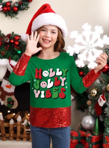 BesserBay Girls Christmas Printed Sequin Patchwork Long Sleeve Shirt 4-12 Years2