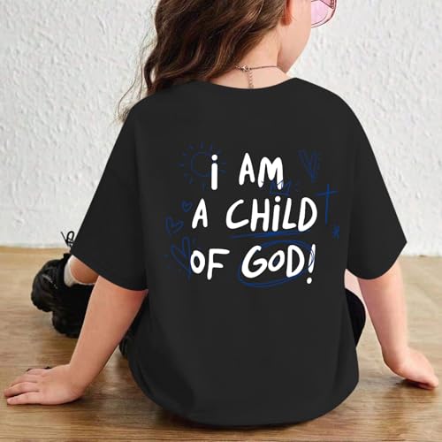 Image of KEEVICI Cute I Am A God of Child Shirt Girls Graphic Tees Christian T Shirts for Kids Jesus Religious Faith Cotton Summer Top