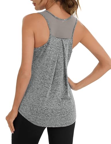 Terecey Canotte Sportive da Donna Estivi Rete Posteriore Maglia da Palestra Senza Maniche Traspirante e Asciugatura Rapida T-Shirt Sciolto per Allenamento Jogging Zumba, Grigio L