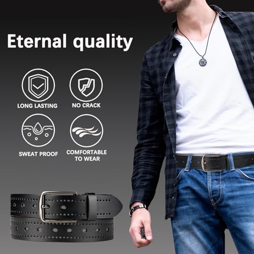Bighake Genuine Leather Classic Casual Belts for men, Mens Handmade Heavy Duty Work Belts 1.5 inches Wide4